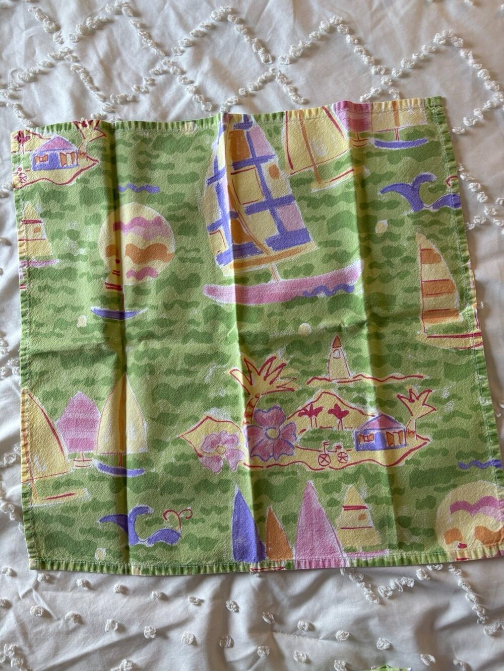 Vintage Coastal Tropical Print Cloth Napkins Set of 4 Sailboat Island Floral